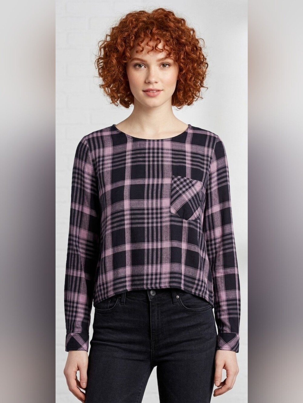 cloth & stone Lavender and Black Plaid Shirt